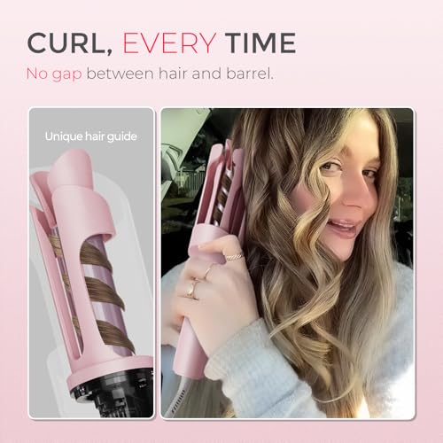 TYMO Automatic Rotating Curling Iron, TYMO CURLPRO Beach Waves Hair Curler | 500 Million Ionic Curling Wand, Dual Voltage, Portable Lightweight for Travel, Ceramic Coating, 1 Inch, Pink
