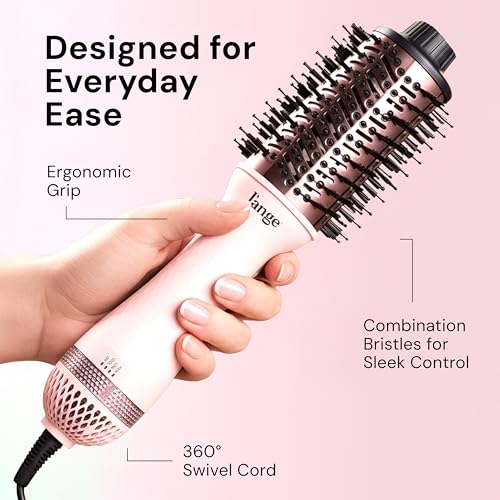 L'ANGE HAIR Le Volume 2-in-1 Titanium Blow Dryer Brush | Frizz Control Blowout Hair Dryer Brush for Drying and Styling | Volumizing Hot Air Styler for All Hairstyles | Oval Barrel | Blush - 60mm
