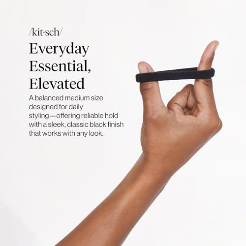 Kitsch Elastic Hair Ties No Damage | Stretchable Hair Bands - Black, 12pcs | Strong All-Day Hold Hair, Rubber Bands For Hair, Ponytail Holders | Hair Accessories for Everyday Use