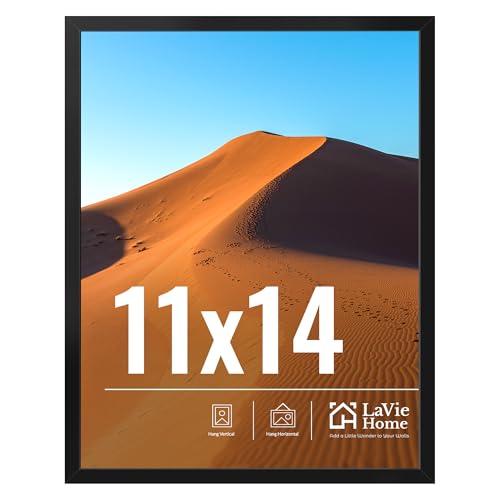 LaVie Home 11x14 Picture Frame for Wall Display, 11 x 14 Black Picture Frame with HD Plexiglass, 11 by 14 Poster Frame 1 Pack, Display Frame for Vertical or Horizontal, Classic Collection