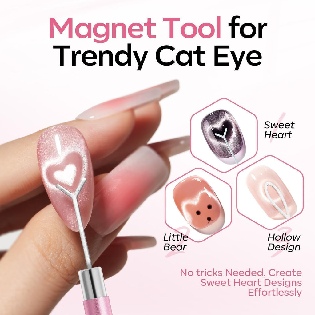 Modelones Cat Eye Magnet for Fall Brown Cat Eye Gel Polish 5PCS | 3-in-1 Dual-head Magnet Pink Nail Magnet for Cateye Gel Polish, Side Light Wide Light Glass Glow Effects DIY Nail Art Tool