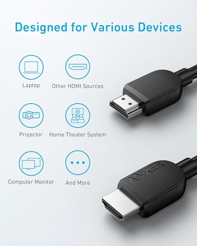 Anker HDMI 2.1 Cable,4K@240Hz HDMI Cord, 48Gbps Certified Ultra High-Speed | 8k HDMI to HDMI Cable, HDCP 2.2&2.3, eARC HDR 10 Dolby Compatible with ps5/Xbox/apple TV/Switch/Mac mini and More, 6FT