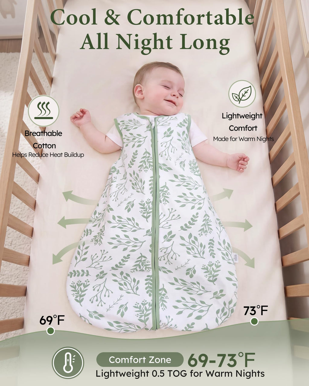 Yoofoss Baby Sleep Sack 0-6 Month 0.5TOG 100% Organic Cotton 2-Way Zipper | Wearable Blankets Toddler Sleeping Sack 3 Pack, Comfy Soft Lightweight