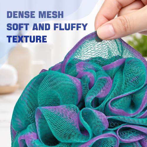 AmazerBath Loofah Sponge 75g/Piece, Exfoliating Bath Sponge Body Scrubber - Loofa Set of 4 Flower Color (Large, Green-Purple)