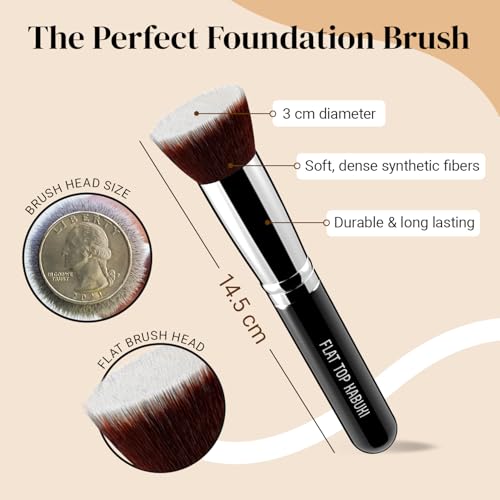 Flat Top Kabuki Foundation Brush By KESHIMA, Premium Makeup Brush | For Liquid, Cream, and Powder - Buffing, Blending, and Face - 1.2" Top Diameter