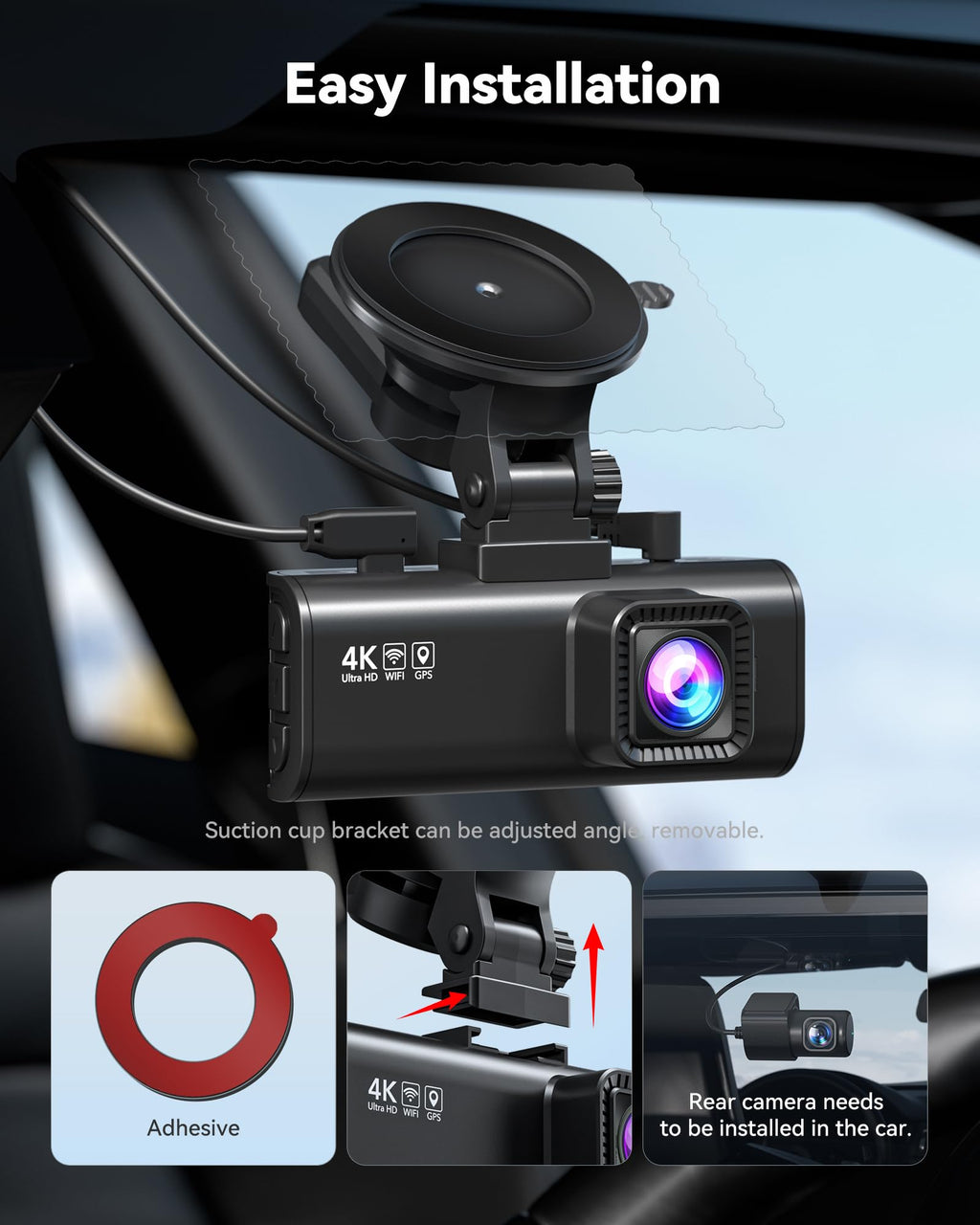 REDTIGER F7NP 4K Dash Cam Front Rear, STARVIS 2 Sensor, Free Card Included | 5.8GHz WiFi-20MB/s Download, WDR Night Vision, Wide Angle, G-sensor Incident Detection, 24H Parking Mode(Hardwire kit needed)