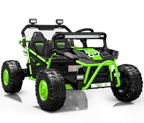 First Ride On 36V Kids Ride On UTV, 2-Seater 400W Electric Car for Kids 6+, 5-8 MPH Speed, 14" EVA Wheels, Metal Frame, Bluetooth Music, Rear Metal Suspension Off-Road Vehicle (Green)