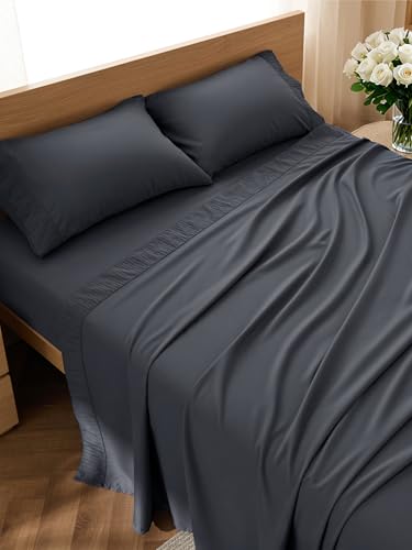 Bedsure Queen Sheet Set - 4 Pieces Soft, Breathable, Cooling Bed Sheets | Hotel Luxury Bedding for Kids, Women & Men, Oeko-Tex, Easy Care, Deep Pocket, Fade Resistant, Shrink Resistant, Emboss Design