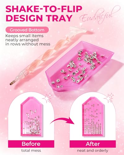 Rhinestone Picker Tool Kit: 2Pcs Rhinestone Picker Handle, Dual-Ended Rhinestones Applicator Dotting Pen with 12 Upgraded Plastic Replacement Tips, Clay, Bedazzling Tools for Nail Art Craft (Pink)