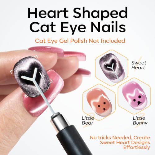 modelones Cat Eye Magnet 15PCS Brown Cat Eye Gel Polish Nail Stuff, Multi-shape Heart Moon Flower Square Effects with Bead-Attracting Nail Art Tool, UV/LED Lamp Required, DIY Halloween Nail Art