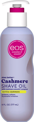 eos Vanilla Cashmere Shave Oil- Moisturizing Natural Shea Butter, 6 fl oz | Blend of Shea, Cocoa, & Argan Butters & Oils, Nourishing Formula to Minimize Irritation, 100% Vegan & Cruelty-Free