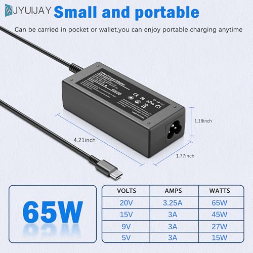 VJYUIJAY Universal 65W USB C Laptop Charger Compatible with HP chromebook Lenovo Dell Acer Asus Samsung Google Computer Type C Power AC Adapter