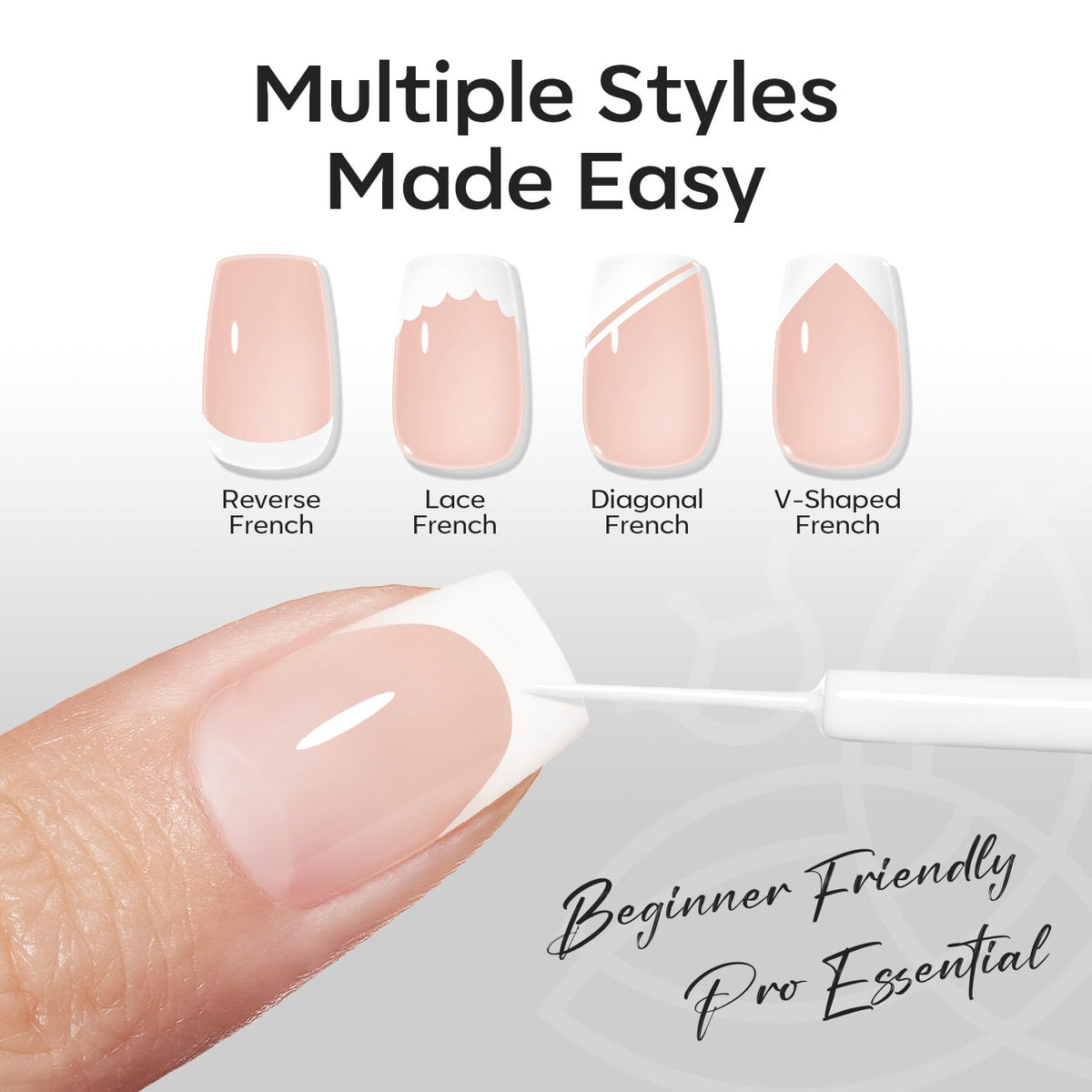 modelones White French Tip Liner Gel Polish 15ml with Precision Brush | High-Pigment Color Nail Art Gel Paint Crisp Swirl Fine Line Design Beginner Friendly Long Lasting Soak Off U V Cure Manicure