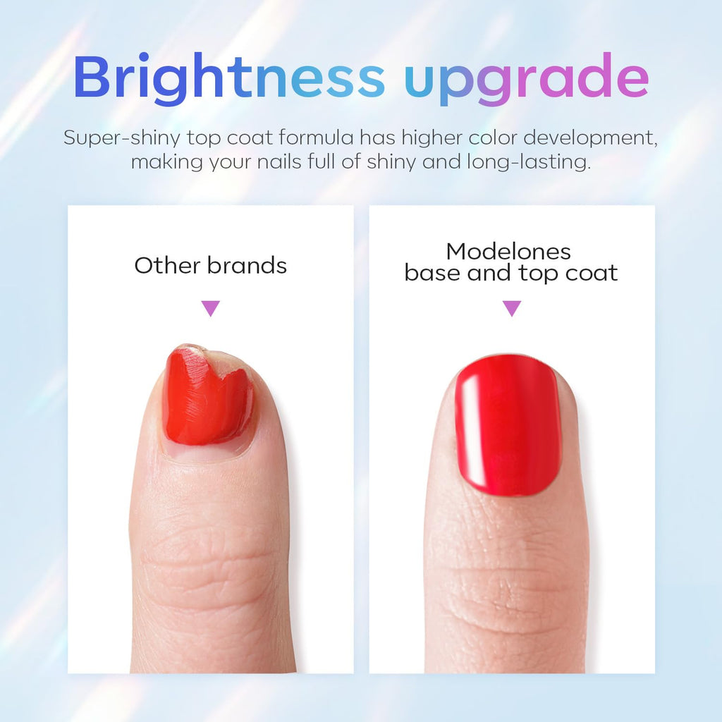 modelones Gel Top Base Coat Set 15ml 2026 Upgrade No Wipe Super Shine | Clear Glossy Gel Polish Acid Free Shiny for Press Ons Acrylic Gel Nail Art Soak Off U V Lamp Cure DIY Home Salon Manicure