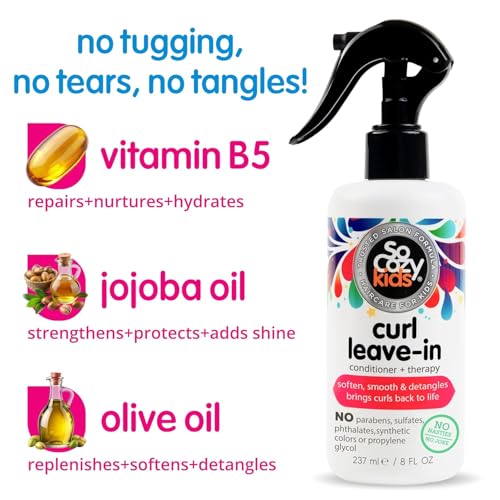 SO COZY Kids Curl Leave In Conditioner + Therapy Spray, 8 Fl Oz | Helps Detangle, Soften & Smooth Curls with Keratin, Vitamin B5, Olive Oil & Jojoba Oil, Paraben & Sulfate-Free