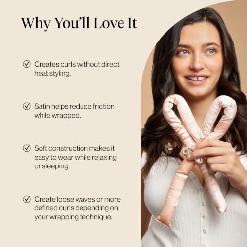 Kitsch Satin Heatless Curls Overnight Set - Sunset Tie Dye | No Heat Damage Overnight Curls | Comfortable Frizz Free Hair Curlers To Sleep In with 34" Hair Waver & 2 Satin Scrunchies
