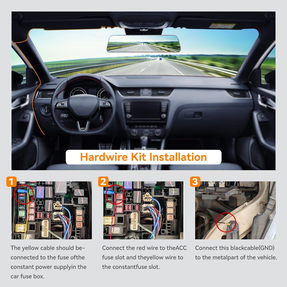 WOLFBOX 4A USB C Dash Cam Hardwire Kit 11.48ft Total, 24/7 Parking Monitor | For WOLFBOX 4A USB-C Dash Cams, Converting 12V-24V to 5V, Battery Drain Protection