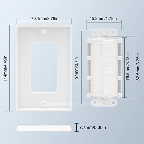 VCE Brush Wall Plate Cable Pass Through with Bracket, White, 2-Pack
