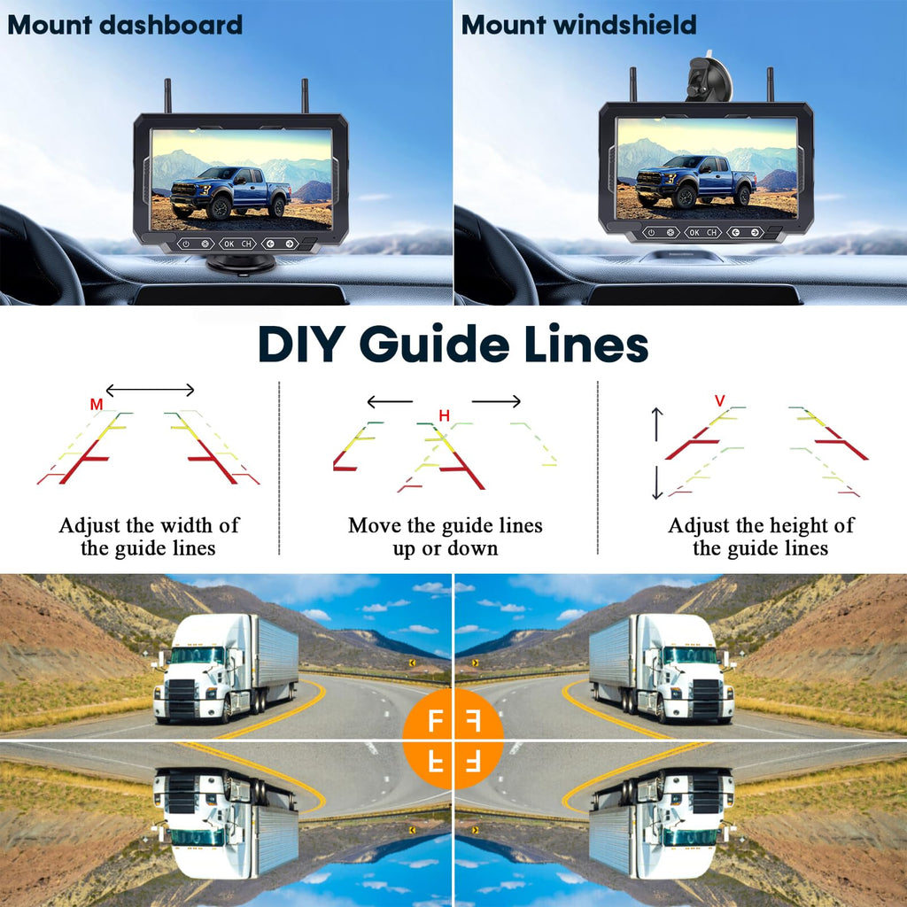 1080P HD Wireless Backup Camera - 1 Minute Magnetic Easy Install No Wiring | 7" Anti-Glare Monitor, Clear Night Vision, Solar 24H Long Life, Scratch-Proof Rear View Camera for Truck, Trailer, Small RV