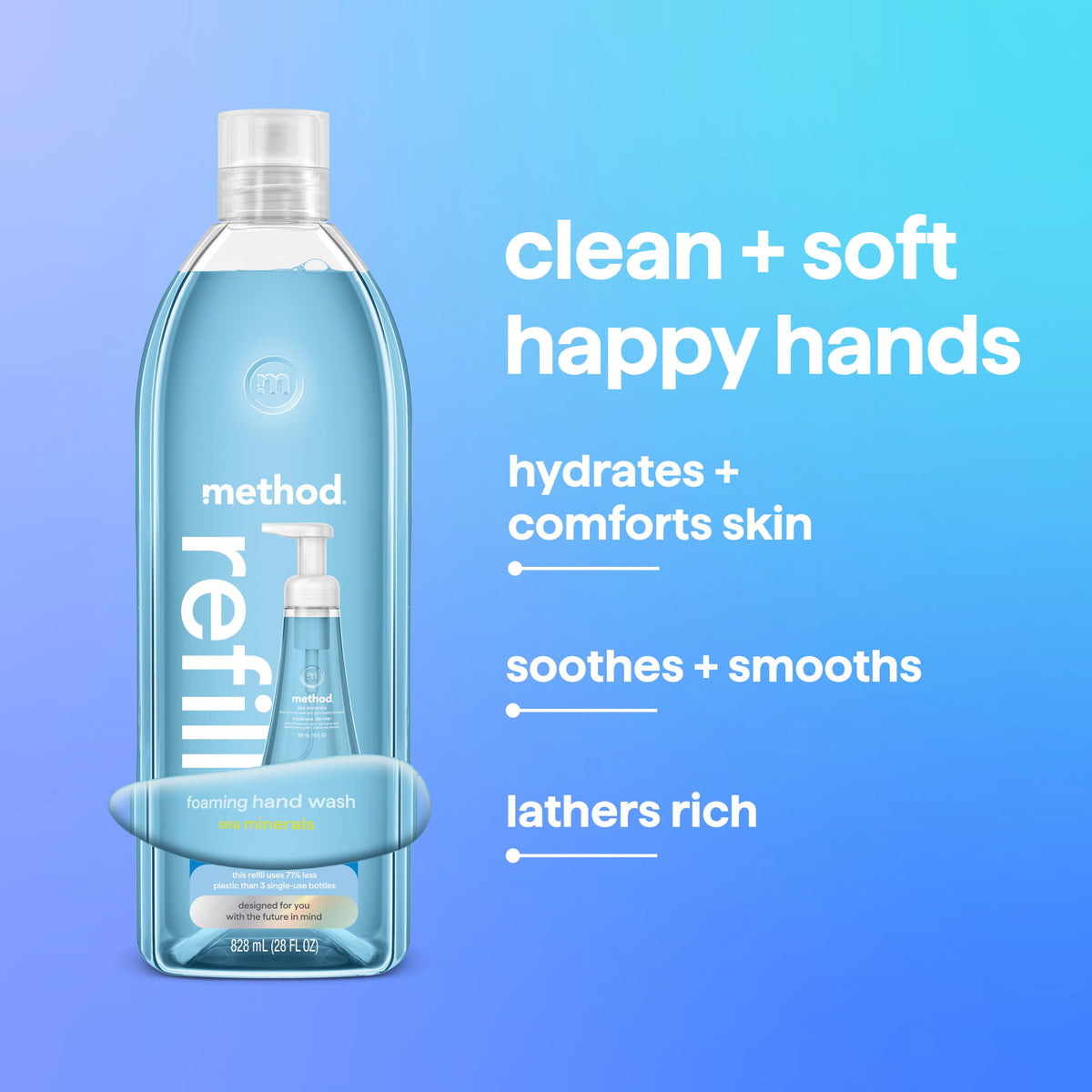 method Foaming Hand Wash Refill, Sea Minerals, 28 fl oz | Refills Up to 3X, Hydrates & Softens Skin, Designed for Gentle Everyday Cleansing, With Notes of Bergamot, Lemon & Rosemary