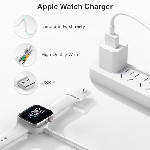 Fast Charger for Apple Watch Charger, 3.3FT USB A iWatch Charger, White | Fast Charging Magnetic Wall Plug/Charger Block Portable Travel Essentials Series 11/10/9/8/7/6/5/4/3/2/1/SE/SE2/SE3
