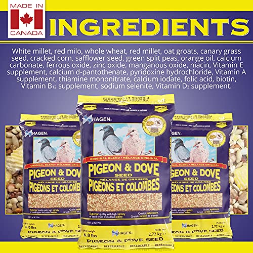 Hagen Pigeon & Dove Seed, Original Formula Bird Food, 6 lb Bag | Nutritionally Complete Seed Mix with Vitamins & Minerals, Wild & Captive Bird Diet, Insect-Resistant Air-Tight Packaging