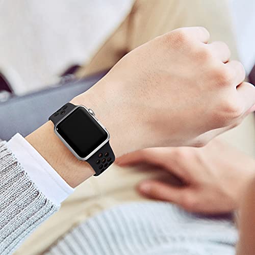 Lerobo Sport Band for Apple Watch Bands 44mm 45mm 46mm 42mm 49mm Men Women | Soft Silicone Breathable Waterproof Strap for iWatch Series 12 11 10 9 8 7 6 5 Ultra 4 SE 3 2 1, Gym Workout Wrist Band Black