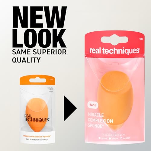 Real Techniques Miracle Complexion Sponge, 4 Pack, Makeup Blending Sponges | Makeup sponges for foundation, 3-point design, foundation applicator, latex-free beauty sponge