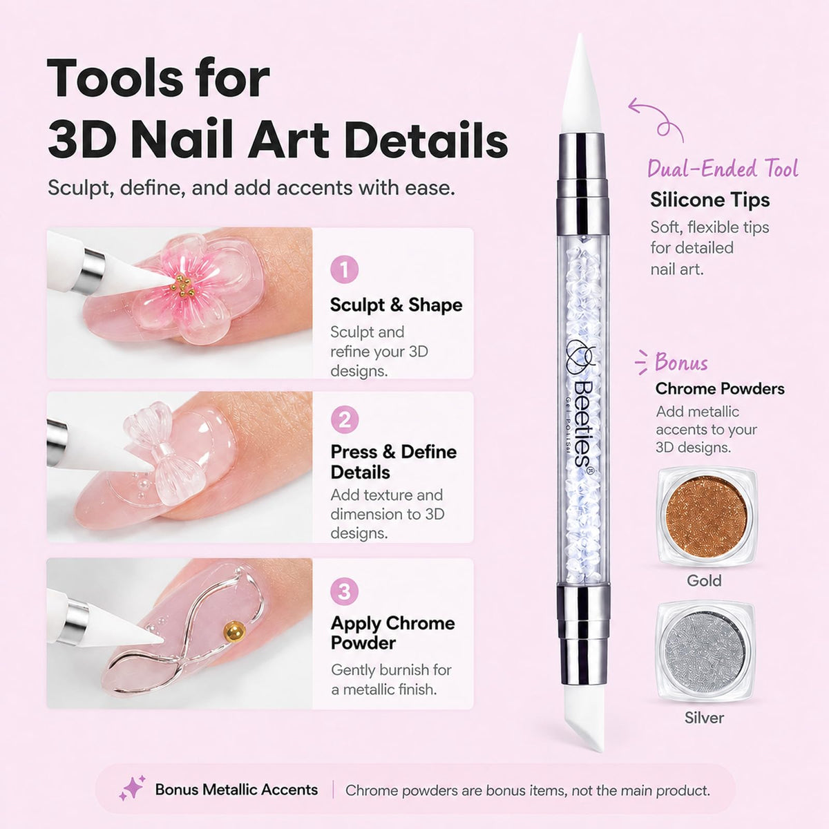 Beetles 3D Gel Nail Art, 30g Clear Solid Builder Nail Gel & Sculpting Pen | 5 in 1 Non-Sticky Hand Sculpting Building 3D Nail, for Beginner DIY UV Nails at Home, Crystal Orb Gifts for Women
