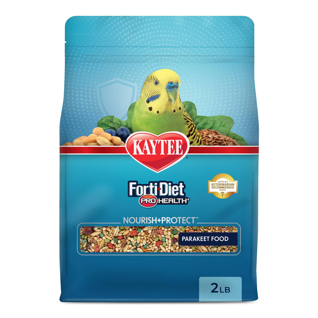 Kaytee Forti-Diet Pro Health Nourish+Protect Parakeet Food, 2 Pounds | Balanced digestion daily. Parakeet seed with superfoods. Prebiotics, probiotics, small bird food