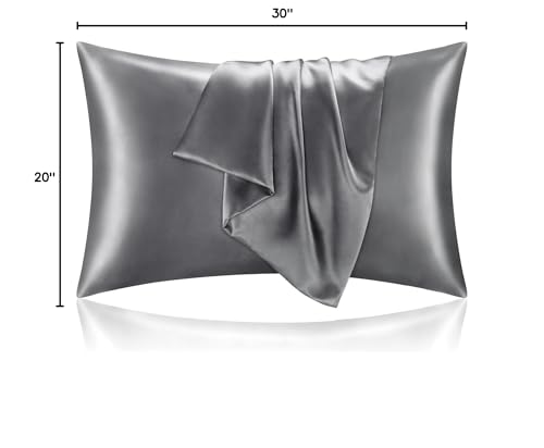 BEDELITE Satin Pillowcases, Queen Size 20x30 Inch, Dark Grey, Set of 2 | Similar to Silk Pillow Cases, Soft and Cooling, Reduces Friction, Gentle on Hair and Skin, Envelope Closure, Women Men Gift