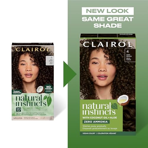 Clairol Natural Instincts Demi-Permanent Hair Dye, 4 Dark Brown | 1 Pack | Ammonia‑Free, Vegan Hair Color with Coconut Oil & Aloe Vera