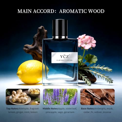 Ycz Club Gentleman's Aroma Eau de Parfum for Men, 1.7 Fl Oz | Long-Lasting Aromatic Fougere Scent with Bergamot, Ginger, and Cedarwood Notes for Parties, Date Night, and Gifts.