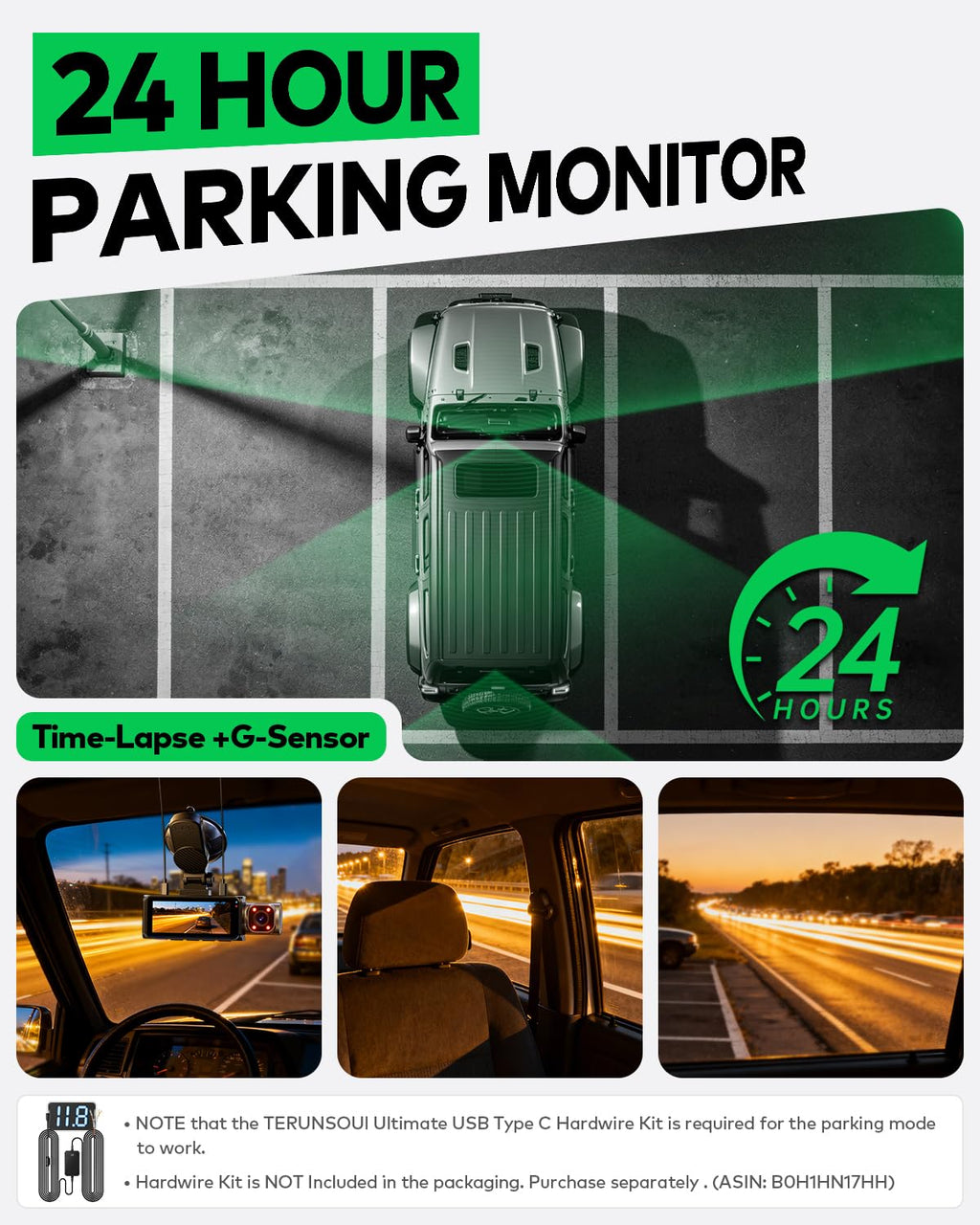 4K+4K+1080P 3 Channel Dash Cam, Free 128GB Card, AProX HD Night Vision | Dash Cam Front and Rear with Cabin, 5.8GHz WiFi6 - up to 20MB/s, App, GPS, G-Sensor, 24H Parking Mode, Support 512GB Max