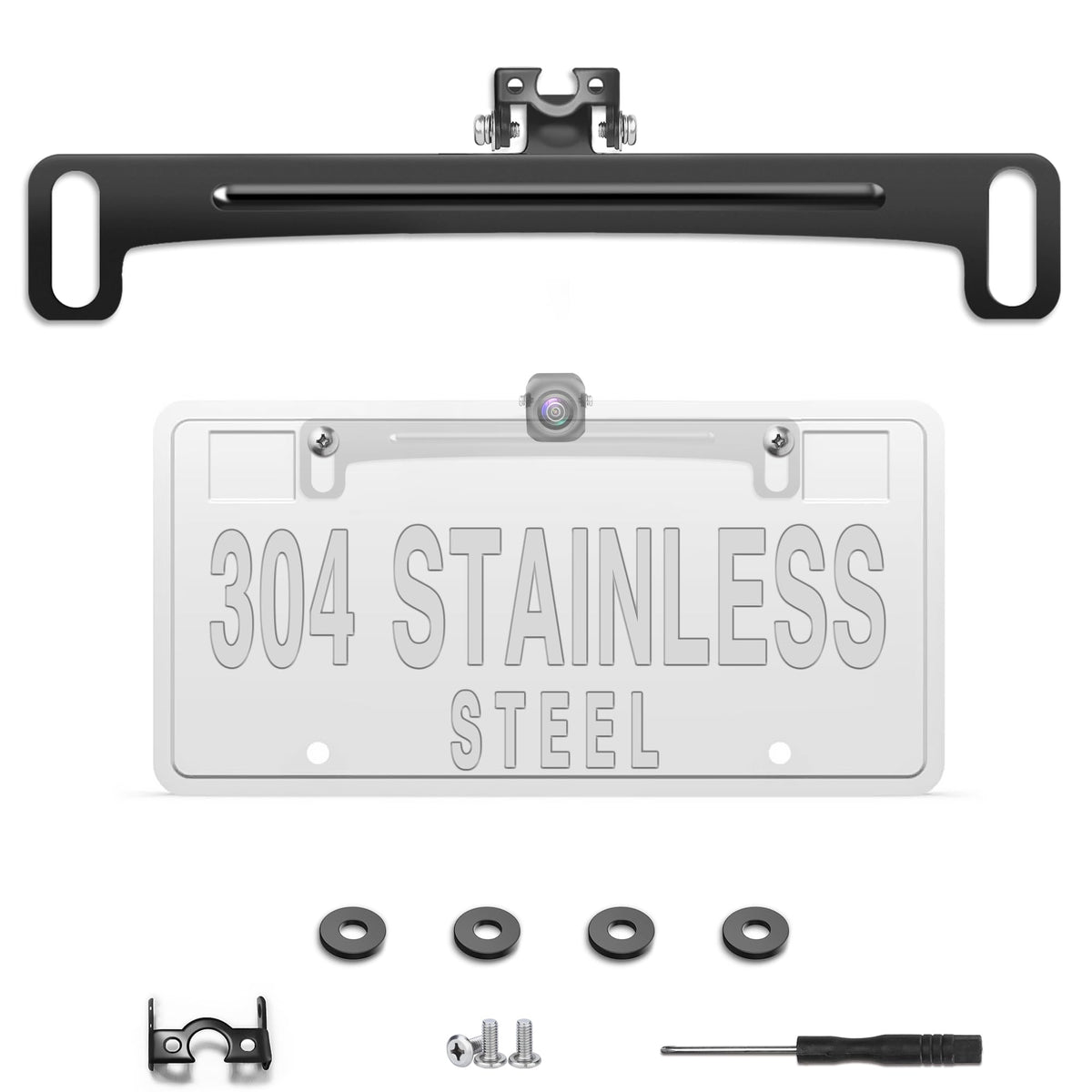 Pixelman Universal Car Rear View Camera License Plate Bracket | Upgraded Full Stainless Steel Backup Camera Mount, Dash Cam Mirror Accessory, Only Installation Holder