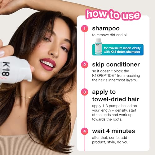 K18 Leave-In Molecular Repair Hair Mask | Peptide Hair Treatment Mask Repairs Bleach, Color, Chemical Services, Heat Damage In 4 Minutes