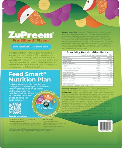 ZuPreem FruitBlend Cockatiel & Conure Food, Uniform Bird Food, M, 2 lb | Bird Food Pellets, Fruit Blend, Cockatiel Food, Conures, Lovebirds, Love Bird Pellets, Cockatiel Pellets, Parrot, Medium Bird
