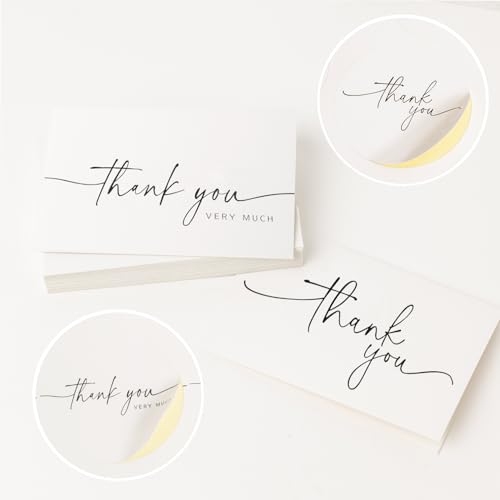 SPIRITDUST 52-pack Thank You Cards Bulk with Kraft Envelopes & Matching Stickers, 3.5x5 Inches, Minimalist Design | Perfect for Business, Weddings, Baby & Bridal Showers, Graduations & Funerals.