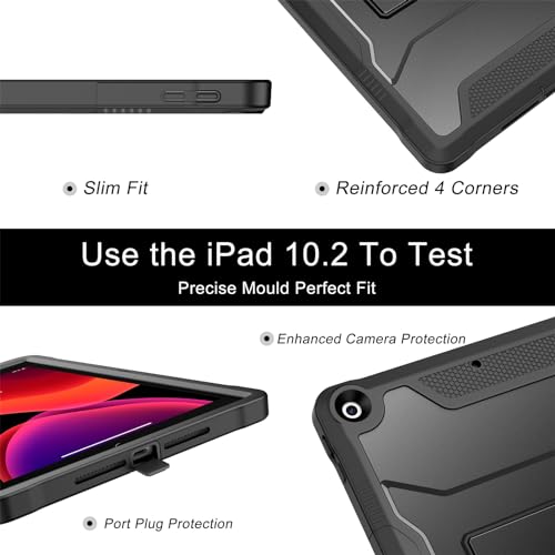 Soke Case for iPad 9th/8th/7th Generation 10.2-Inch - Black | Built-in Screen Protector and Kickstand, Rugged Full Body Protective Cover for Apple iPad Gen 9/8/7 2021/2020/2019