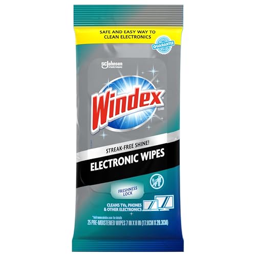 Windex Electronic Cleaning Wipes, Anti-Static & Ammonia-Free, 25 Count | Pre-Moistened Wipes for Monitors, Computer Screens, Laptops, TVs, Phones & More, Resealable Pack with Freshness Lock