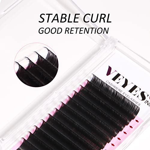 VEYES INC Cashmere Volume Lash Extensions C CC D DD LD L B J M Curl 0.03-0.20 thickness 5-25mm, Super Matte Black Individual Eyelashes Tray, Professional Supplies for Lash Techs (0.03 CC 12mm)