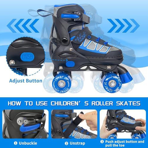 Nattork Roller Skates for Kids Boys Girls, 4 Size Adjustable Rollerskates with Light Up Wheels for Children Beginners for Outdoor Indoor