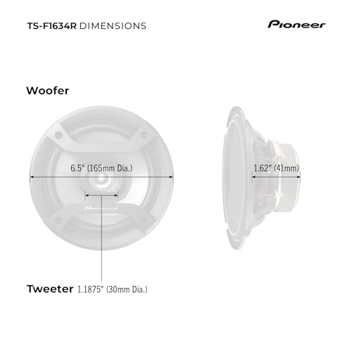 Pioneer F-Series TS-F1634R 6.5" 2-Way Coaxial Car Speakers 200W Max | Great Factory Speaker Replacement, Balanced Sound + Smooth Treble, High-Efficiency Speaker Designed for OEM Power