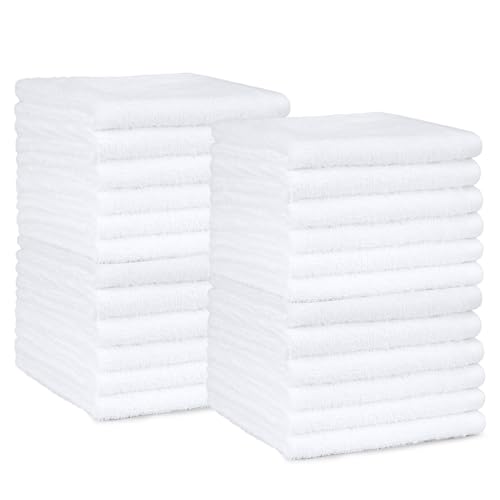 Amazon Basics Fast Drying Cotton Washcloths for Bathroom, Machine Washable, Soft and Highly Absorbent, 12 x 12 in, White, 24-Pack