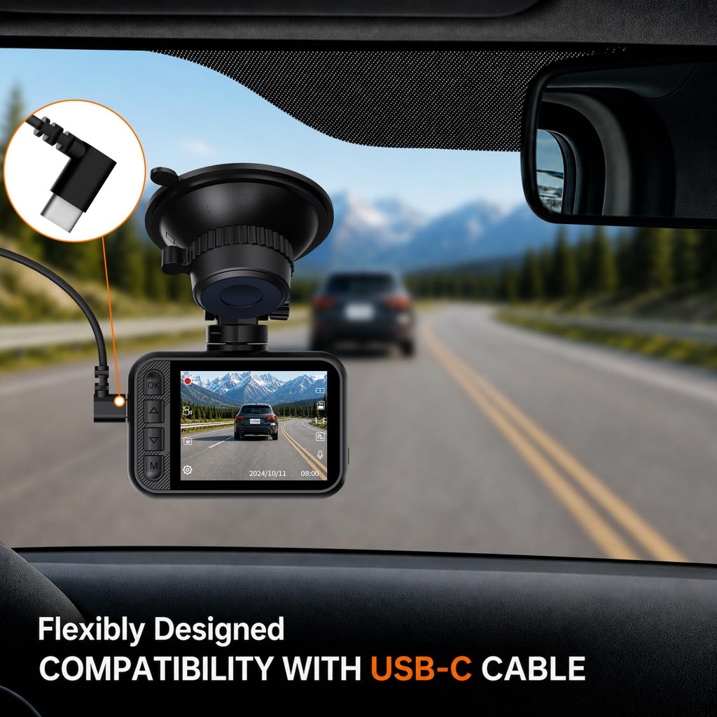 Dash Cam Front and Rear for Cars, 2.5K+1080P Dual Camera with 2" Screen | WDR Night Vision, 170° Lens, G-Sensor, Loop Recording, 360° Mount, Mini Design, 256GB Max, 24H Parking, SD Card Not Included