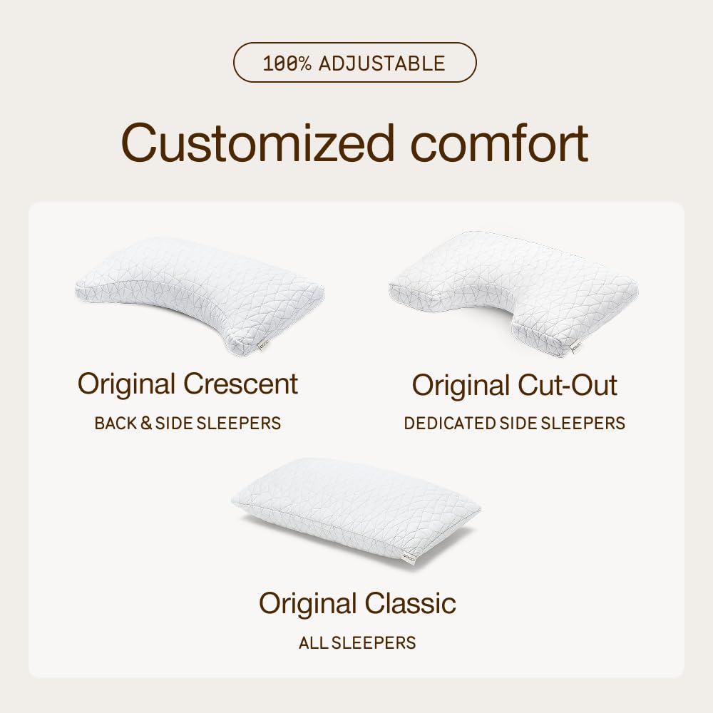 Coop Home Goods Original Adjustable Pillow, Queen Size Bed Pillow for Sleeping, Cross Cut Memory Foam Pillow - Medium Firm Back, Stomach and Side Sleeper Pillow, CertiPUR-US/GREENGUARD Gold