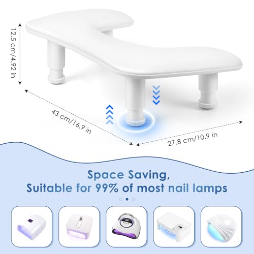 LIONVISON Arm Rest for Nails Tech: U-shaped Adjustable Nail Armrest | PU Leather Manicure Hand Stand Rest for Manicurists - Thick Non-Slip Pad Long-Lasting White