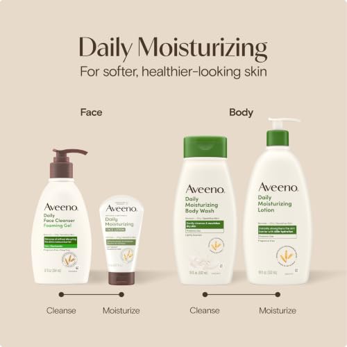 Aveeno Daily Moisturizing Body Lotion, Fragrance-Free, 18 fl. oz | Daily Moisturizing Body Lotion for Normal to Dry Skin, Soothing Prebiotic Oat, Non-Greasy Formula, Non-Comedogenic