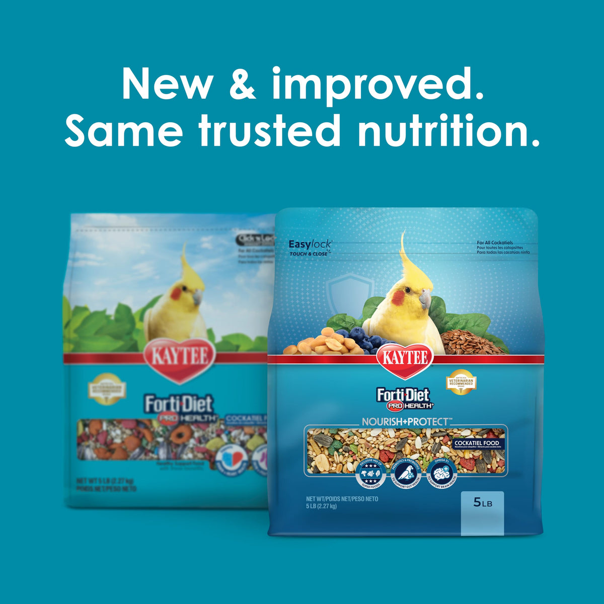 Kaytee Forti-Diet Pro Health Nourish+Protect Cockatiel Food, 5 lb | Digestive support daily. Parrot food for cockatiels. Prebiotics, probiotics, bird feed