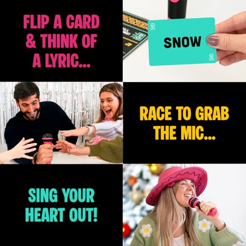 Grab The Mic - Award Winning Karaoke Party Game for Bad Singers w Foam Mic | 120 Word Cards (250 Words), 2-12 Players for Ages 8+. Perfect For Family Game Night, Birthdays & Sing-Off Parties.